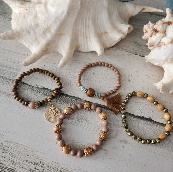 NEW Set of Four Boho Stackable Bracelets - Tree of Life - Brown - Picture 4 of 5